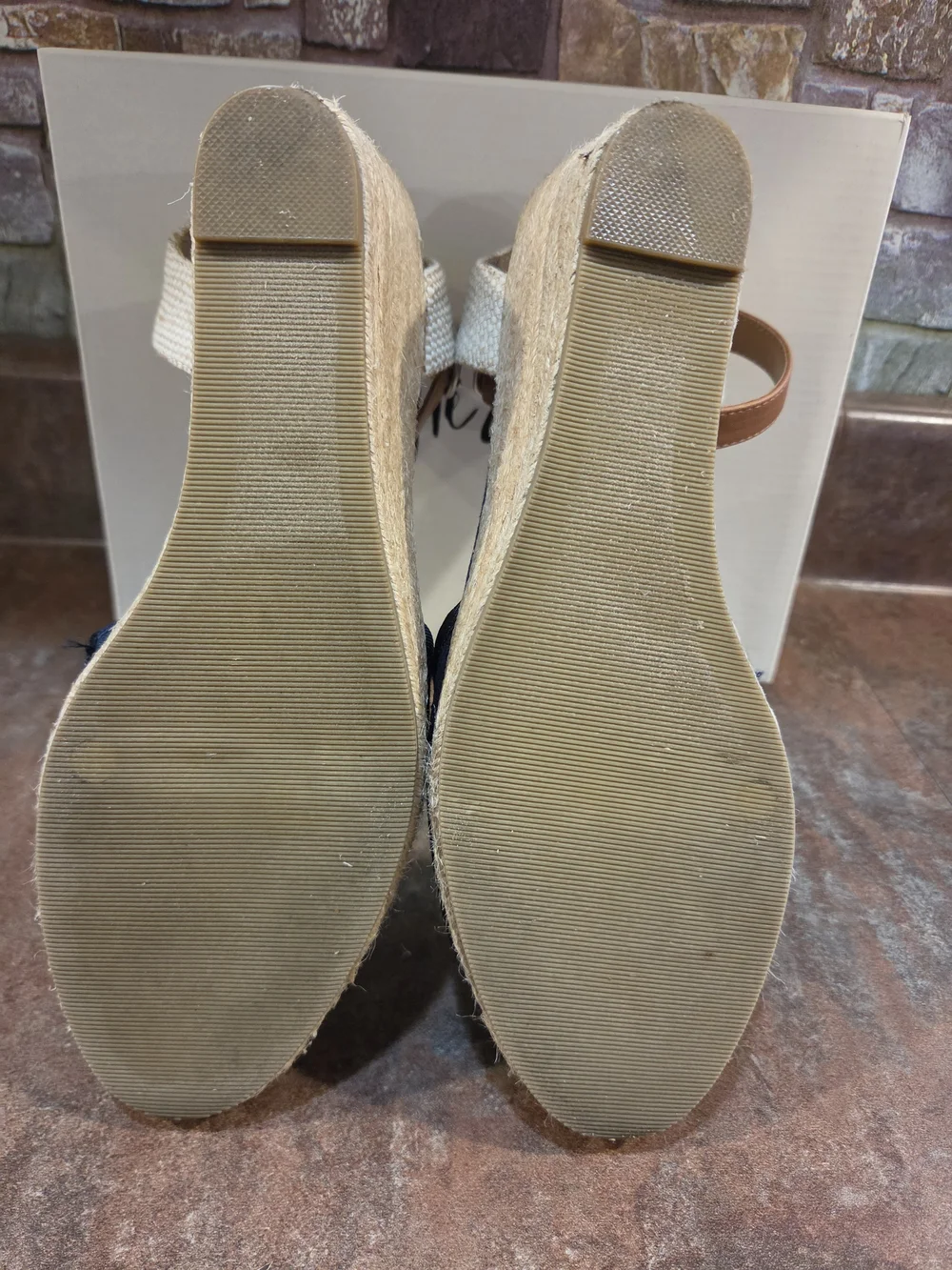 Style & Co. Navy Espadrille Slingback Wedges with Tan Straps